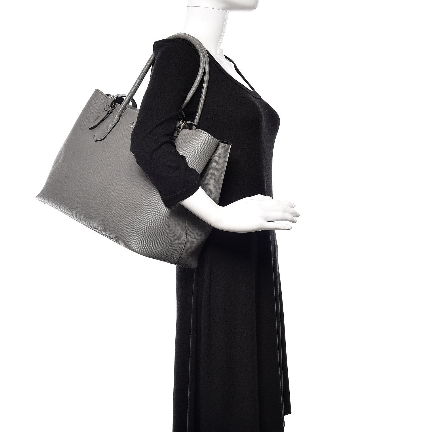 Prada Saffiano Cuir Buckle Tote Marmo 2 of 9
