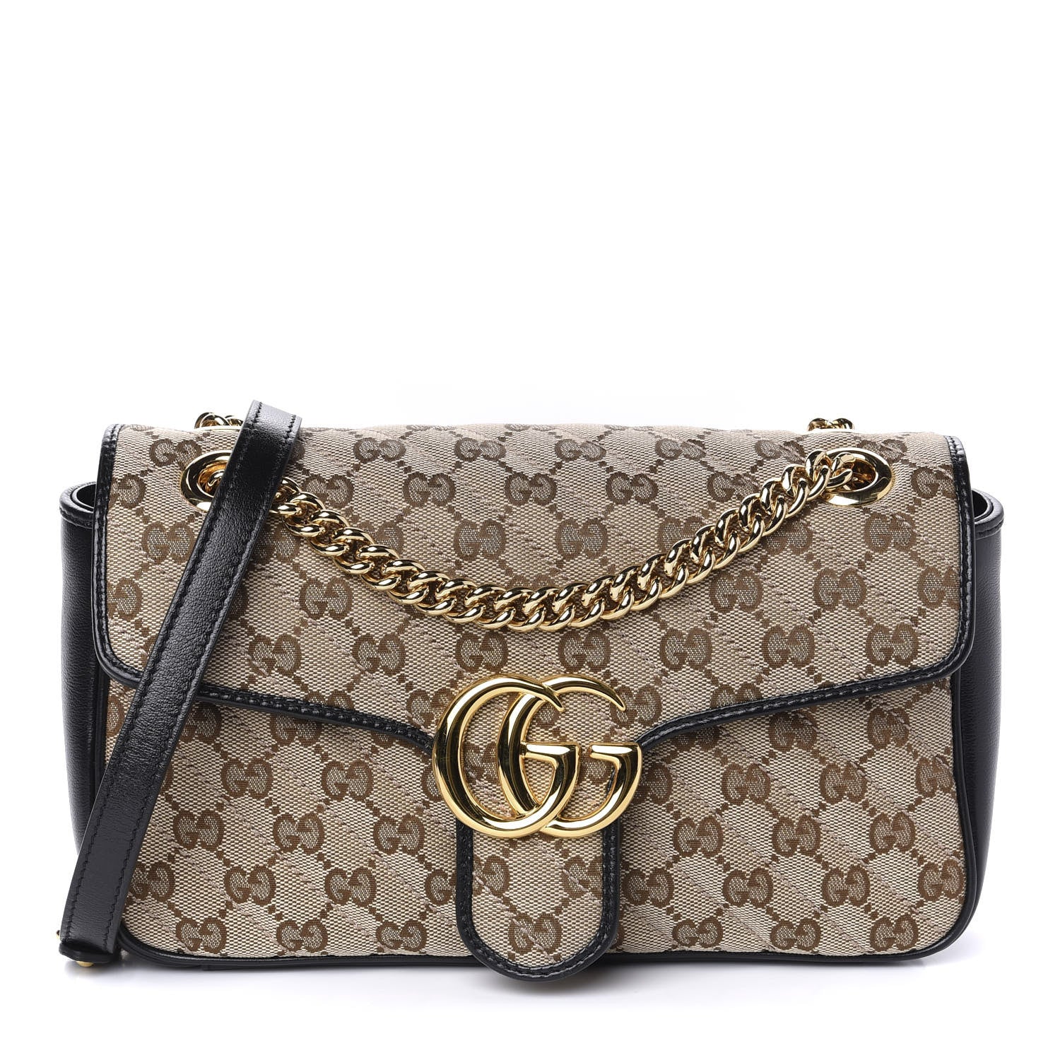 Gucci Monogram Matelasse Diagonal Small GG Marmont Shoulder Bag Beige Black 1 of 10