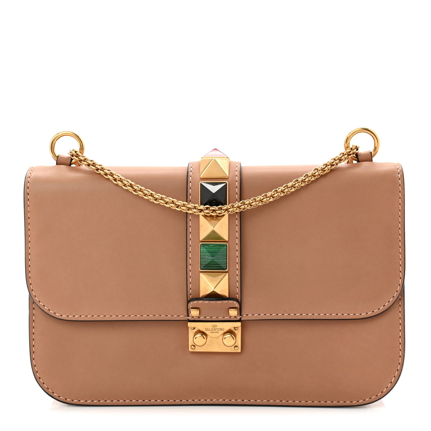 Vitello Medium Glam Lock Rockstud Rolling Flap Poudre