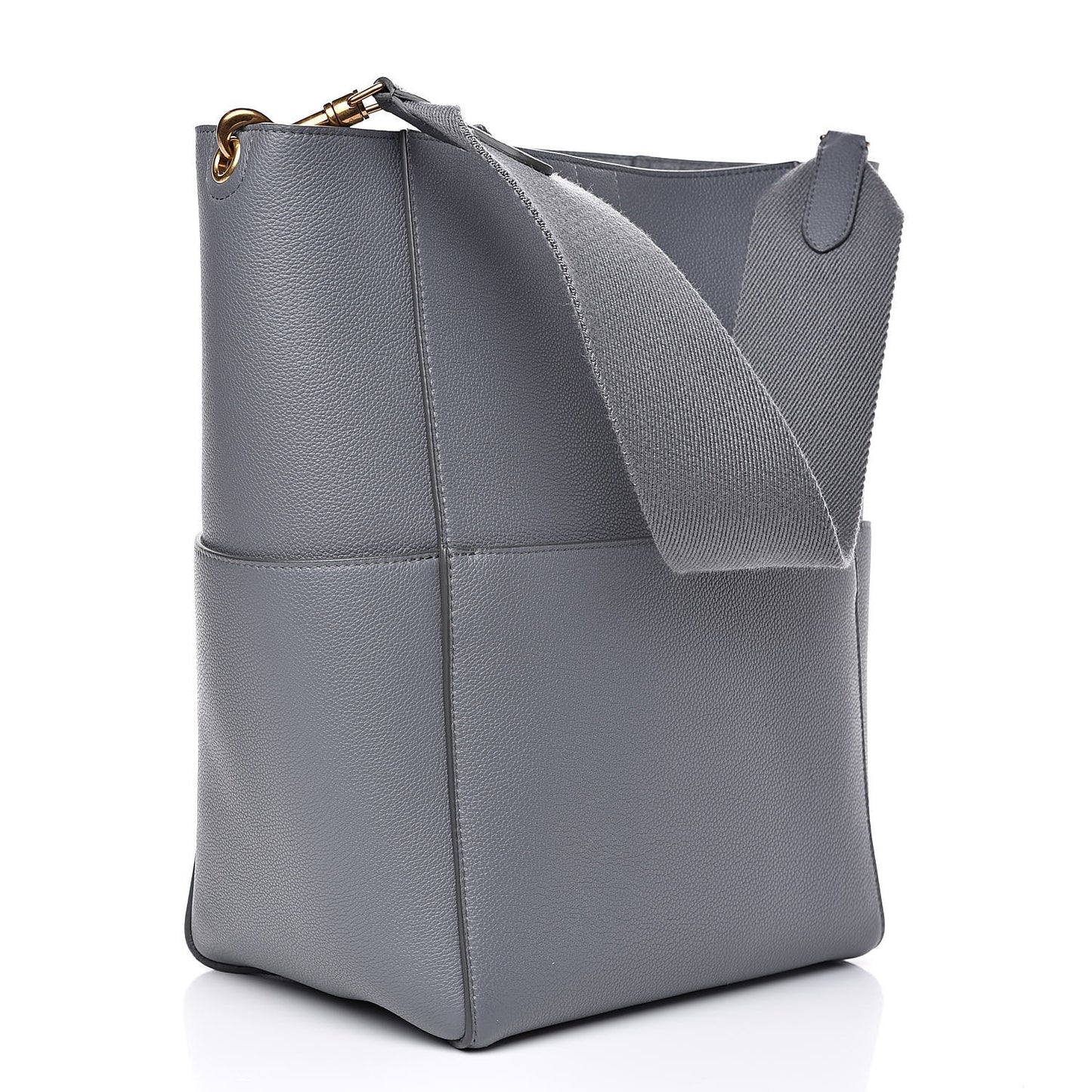 Soft Grained Calfskin Sangle Bucket Bag Grey