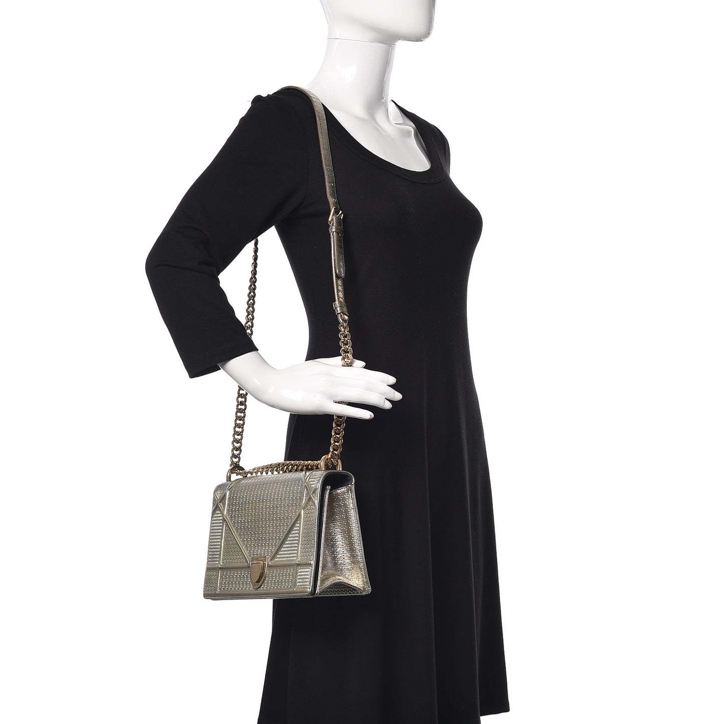 Metallic Patent Micro-Cannage Medium Diorama Flap Bag Gold