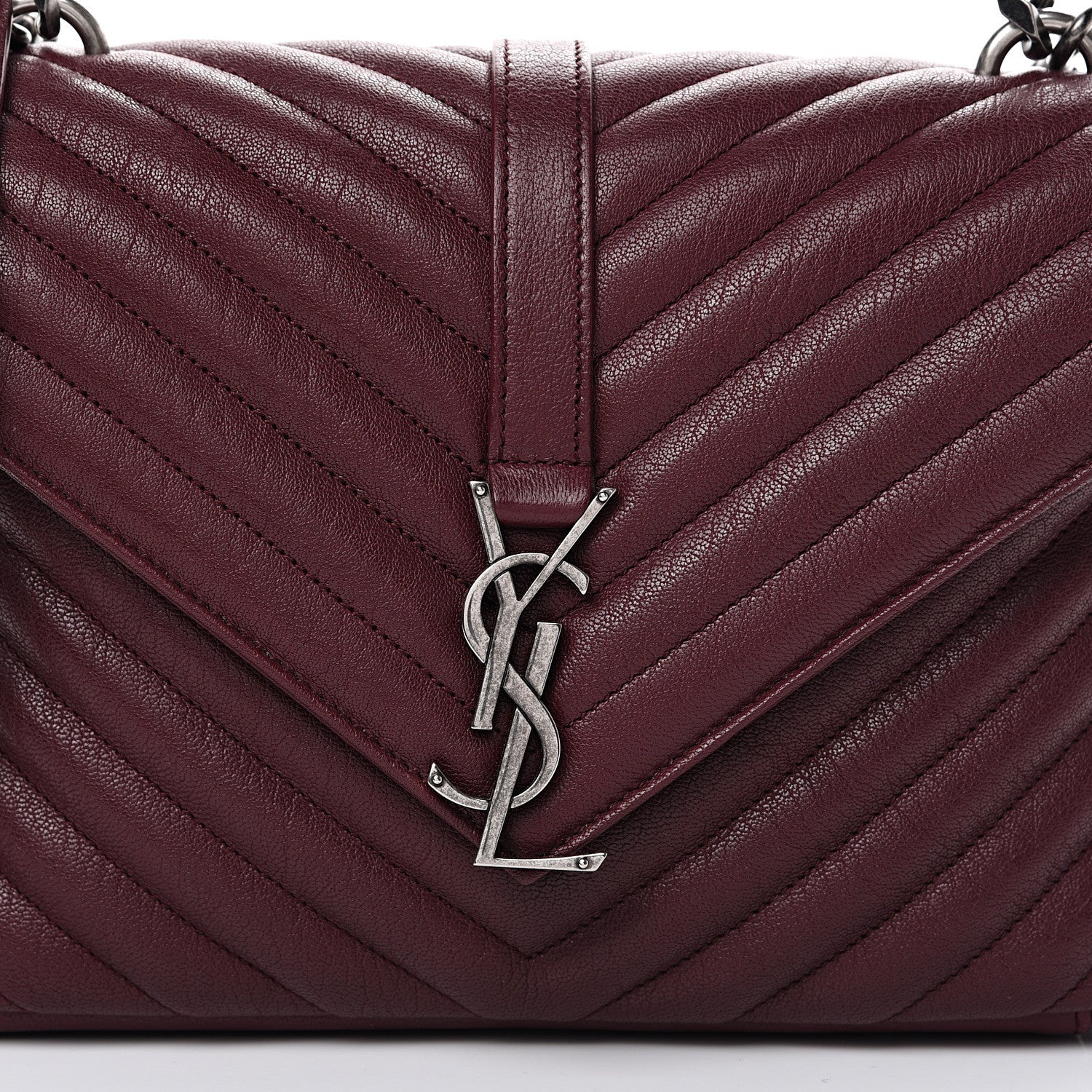 Saint Laurent Sheepskin Matelasse Chevron Monogram Medium College Bag Rouge Legion 7 of 9
