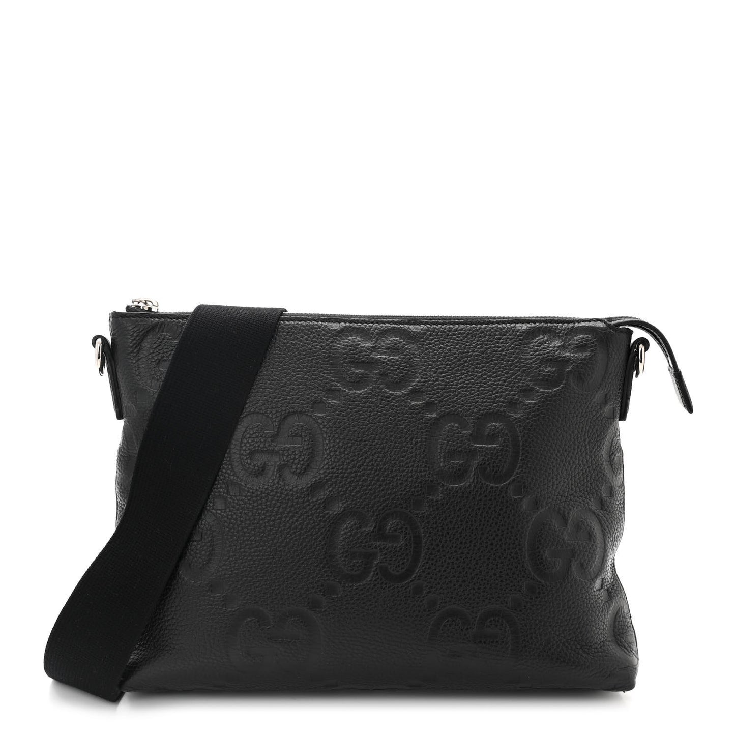 Piuma Calfskin Jumbo GG Embossed Medium Wristlet Messenger Bag Black