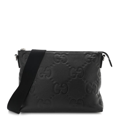 Gucci Piuma Calfskin Jumbo GG Embossed Medium Wristlet Messenger Bag Black 1 of 10