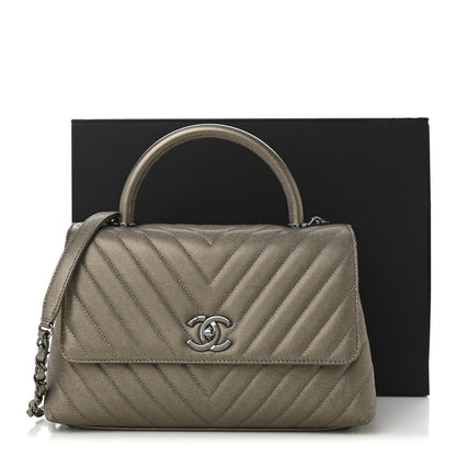 Chanel Metallic Caviar Chevron Quilted Small Coco Handle Flap Light Gold 11 of 11