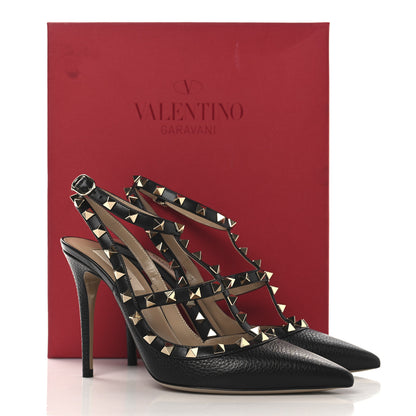 Valentino Garavani Pebbled Calfskin Rockstud Ankle Strap 100mm Pumps 38.5 Black 10 of 10