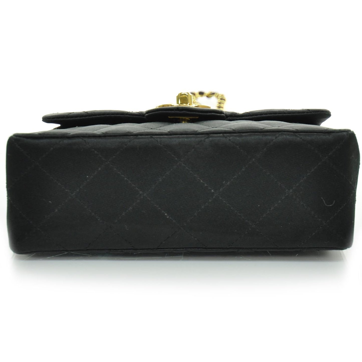 Satin Quilted Mini Flap Black