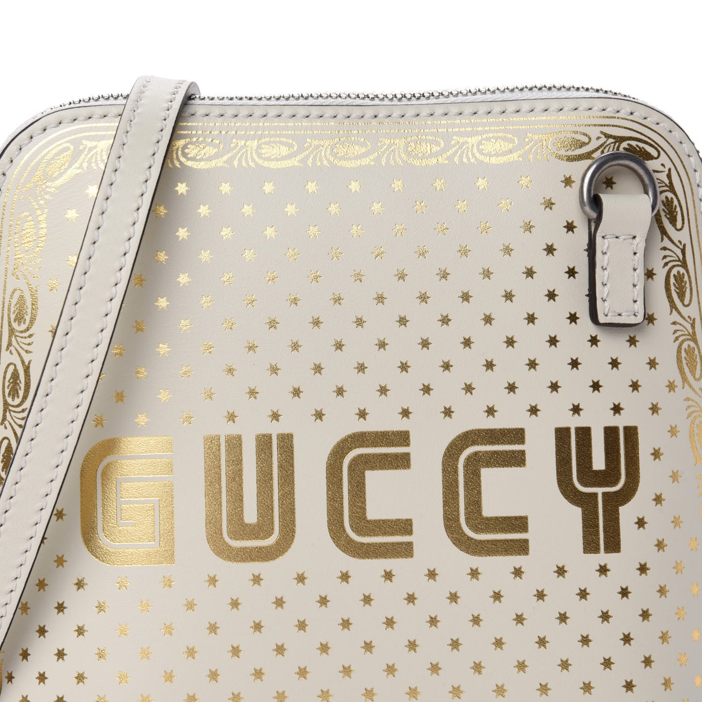 X SEGA Calfskin GUCCY Stars Mini Dome Shoulder Bag Mystic White Gold
