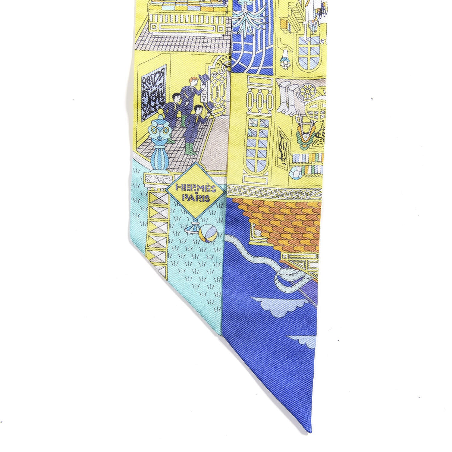 Hermes Silk La Maison des Carres Twilly Jaune Vif Bleu Roy Turquoise 4 of 5