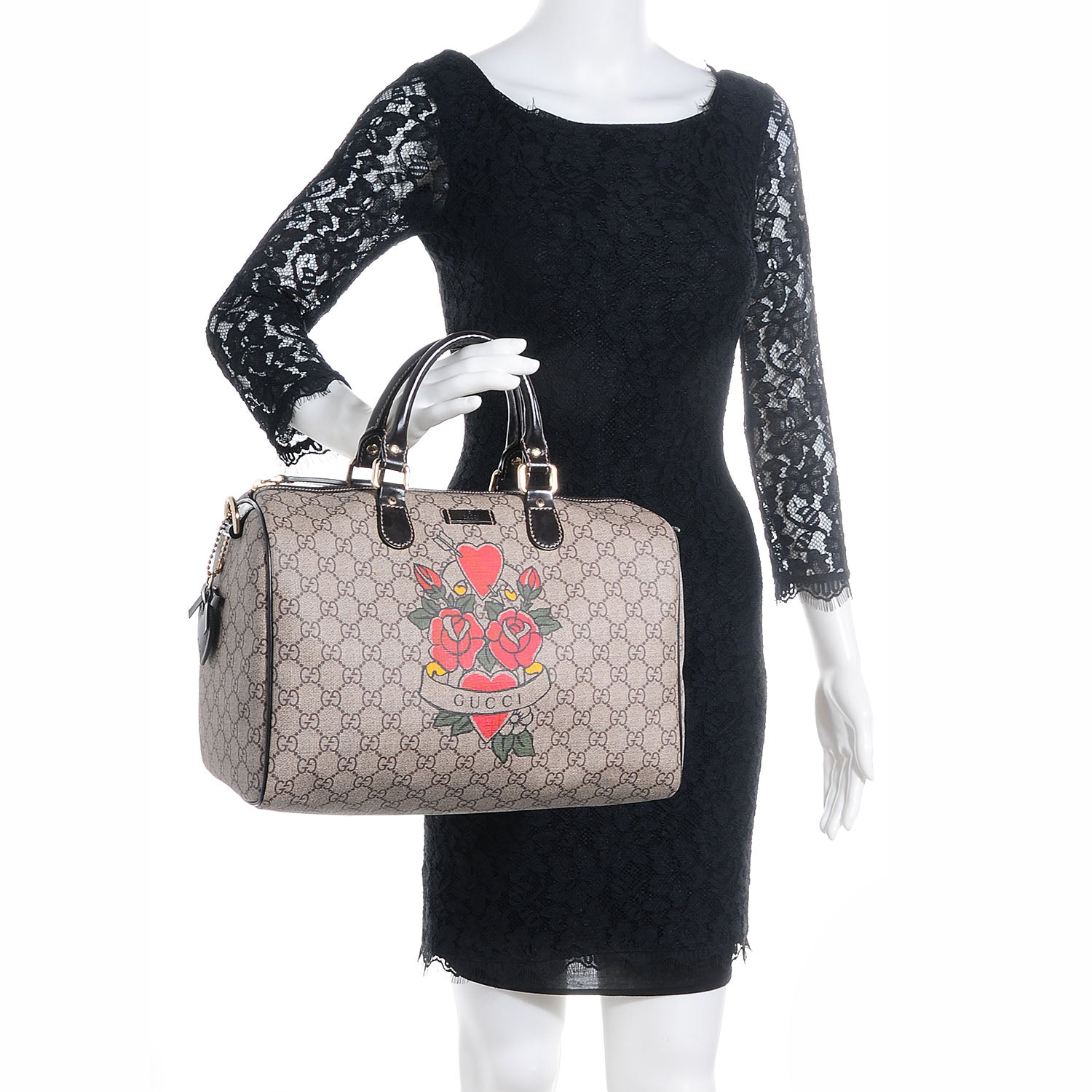 Gucci GG Plus Monogram Tattoo Heart Medium Joy Boston Dark Brown 2 of 7