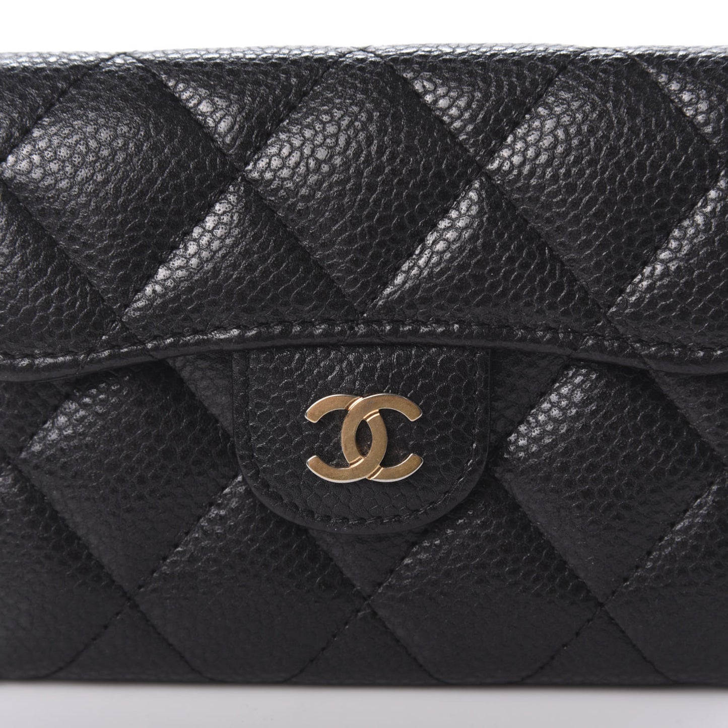 Caviar Quilted Flap Card Holder Wallet Black