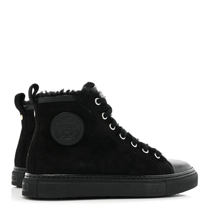 Hermes Suede Shearling Womens Jimmy High Top Sneakers 35 Black 5 of 12