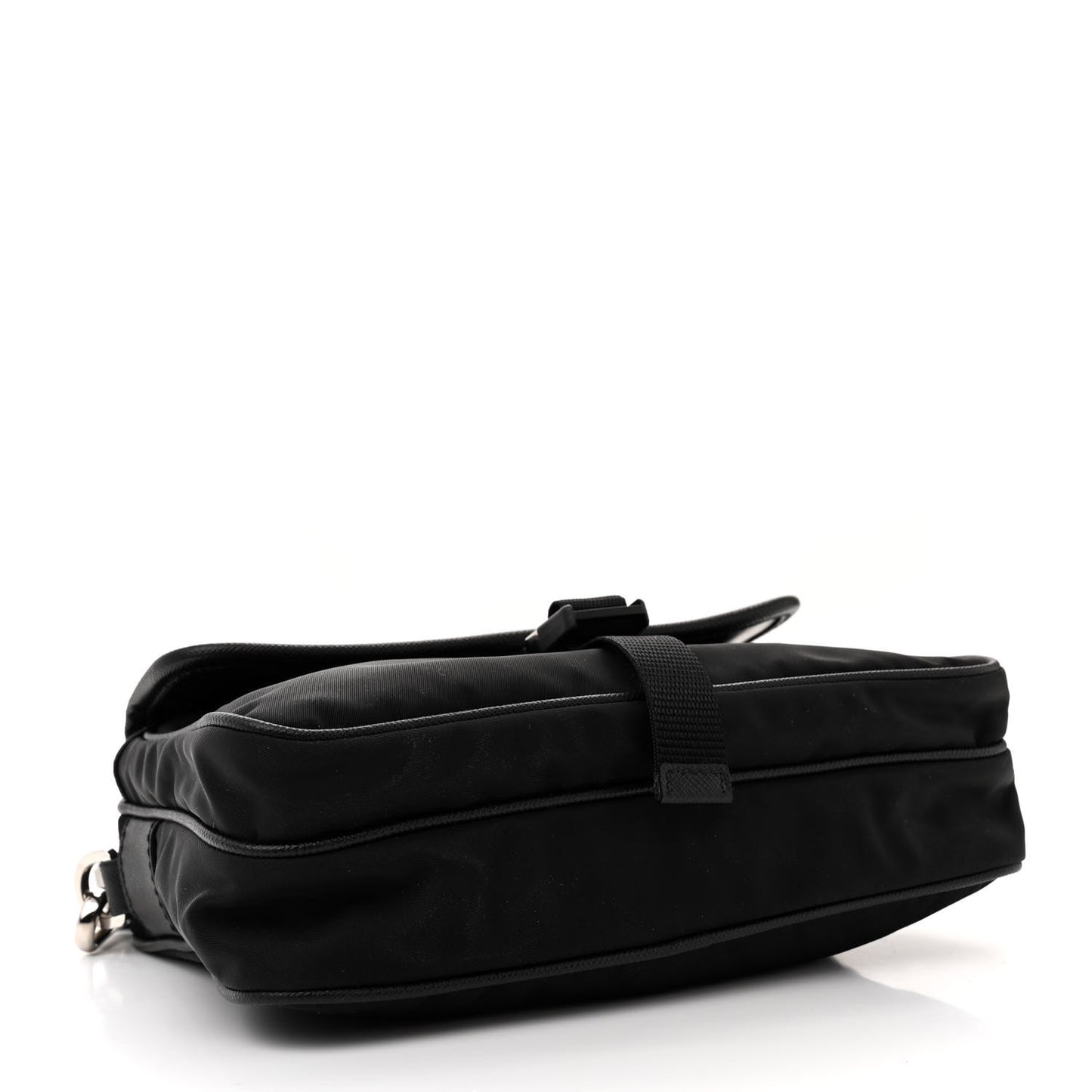 Re-Nylon Saffiano Pocket Single Snap Buckle Shoulder Bag Black