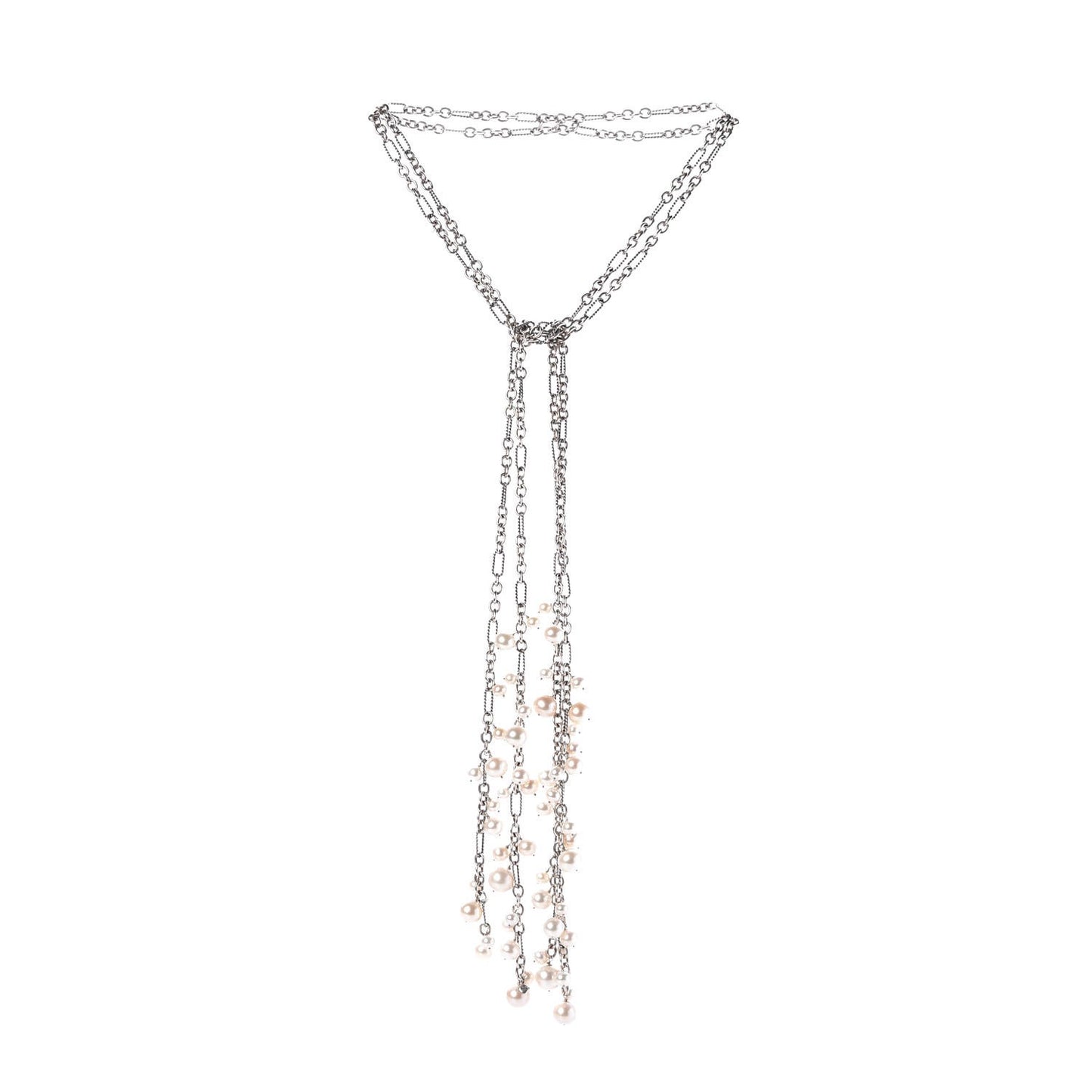Sterling Silver Pearl 5-11.25mm Cluster Lariat Long Necklace