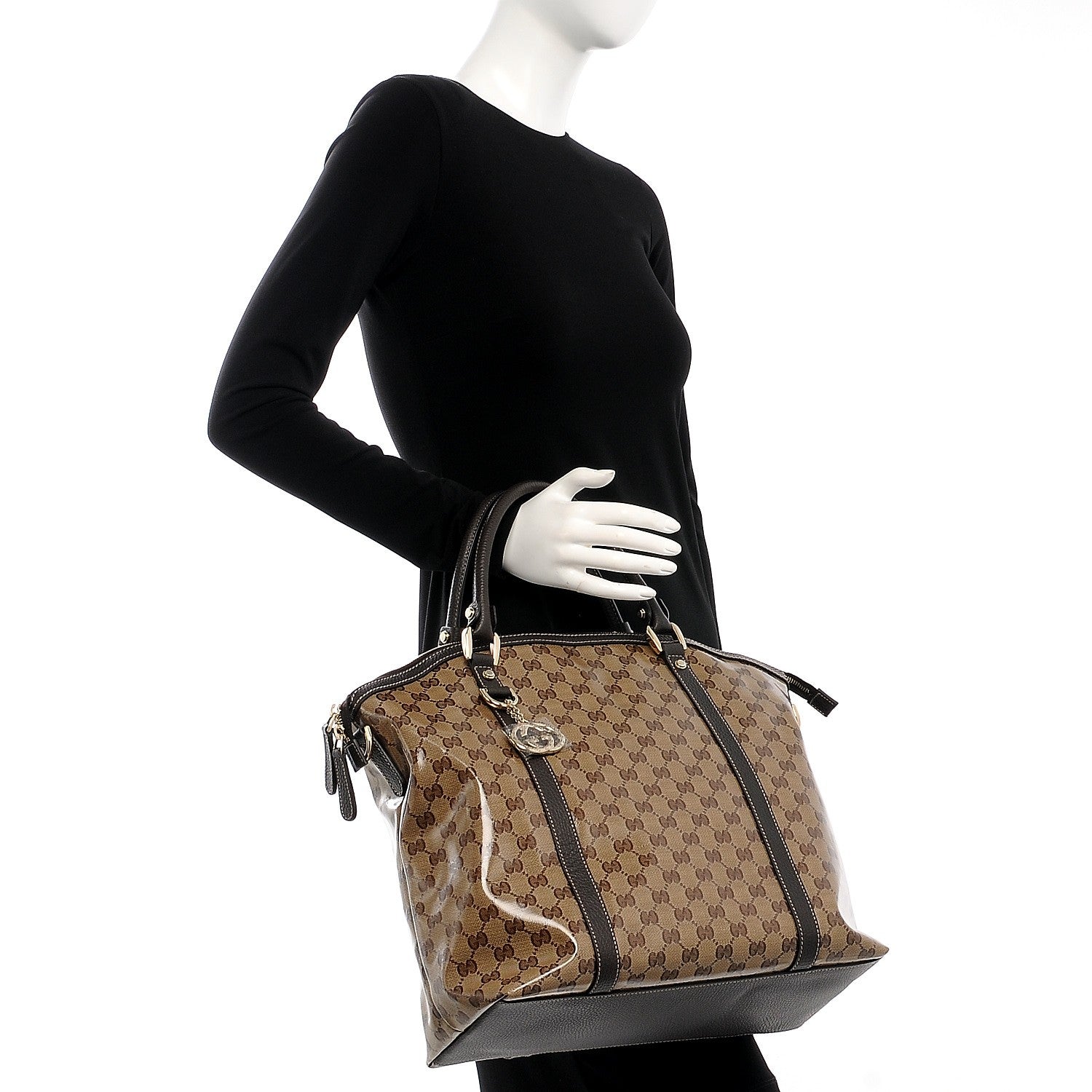 Gucci Crystal Monogram Large GG Charm Dome Satchel Dark Brown 2 of 8