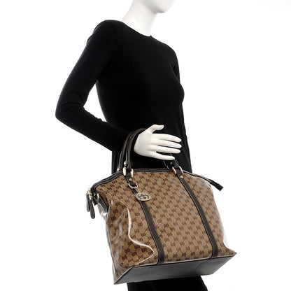Gucci Crystal Monogram Large GG Charm Dome Satchel Dark Brown 2 of 8