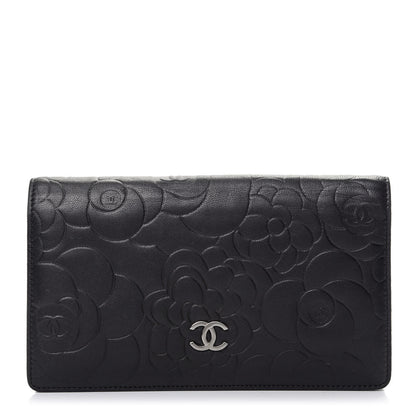 Chanel Lambskin Camellia Embossed Yen Wallet Black 1 of 10