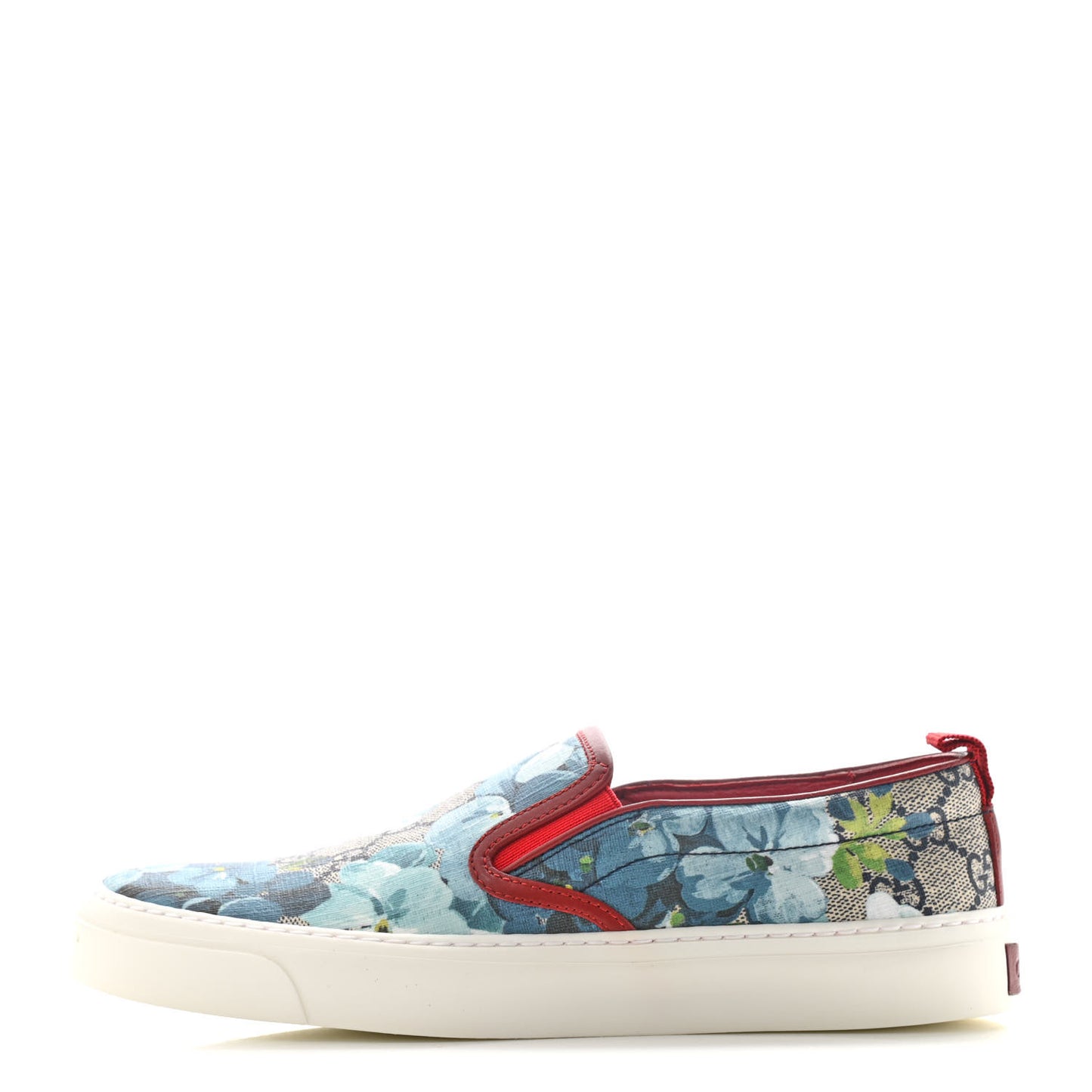 GG Supreme Monogram Blooms Womens Slip On Sneakers 37 Beige Blue Navy Red