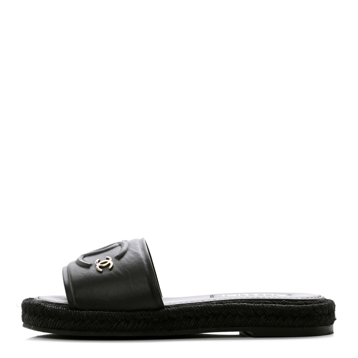 FASHIONPHILE Lambskin Espadrille Mule Sandals 37 Black 1 of 9
