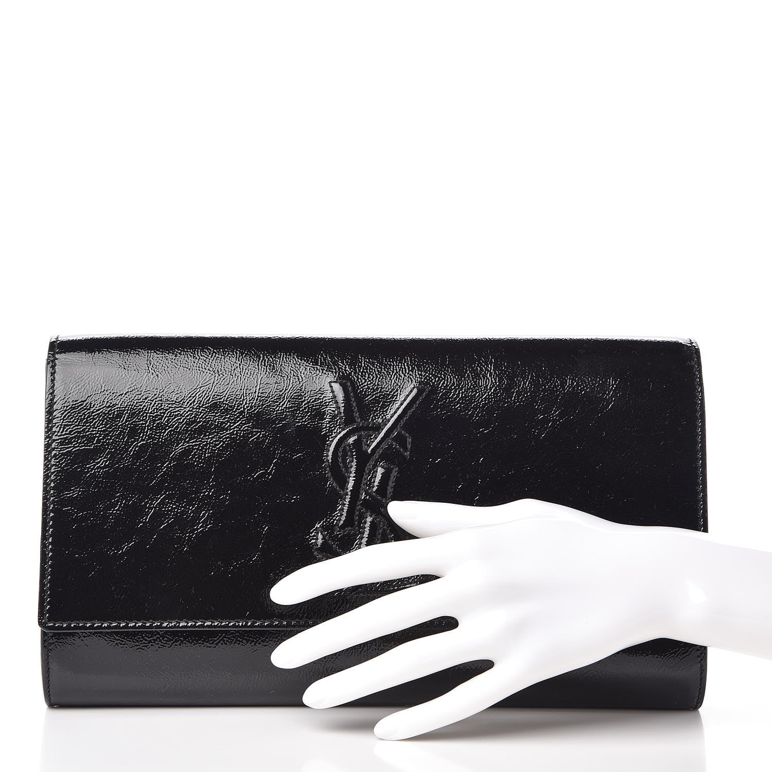 Saint Laurent Textured Patent Monogram Large Belle De Jour Clutch Black 2 of 6