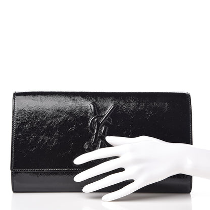 Saint Laurent Textured Patent Monogram Large Belle De Jour Clutch Black 2 of 6