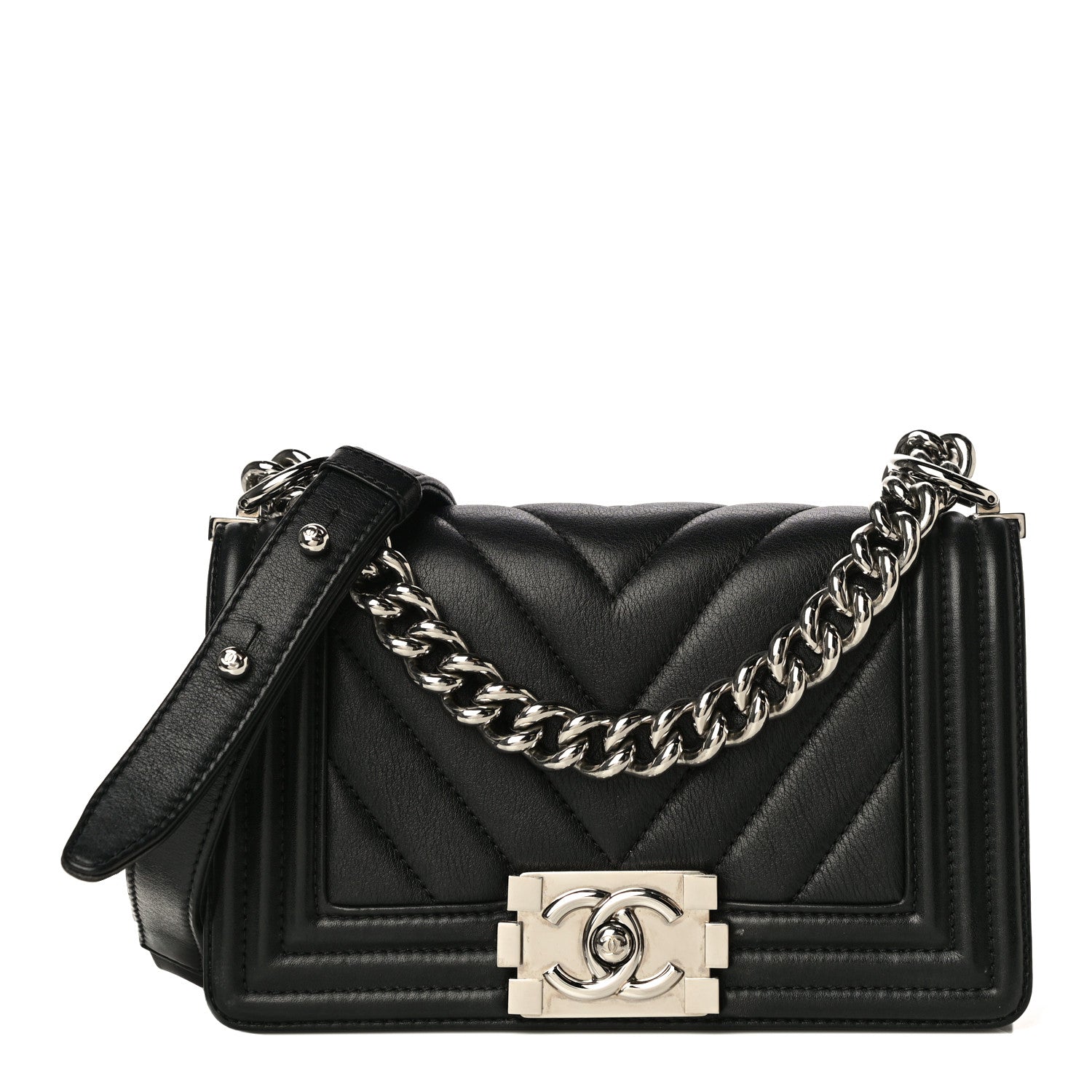 Chanel Calfskin Chevron Quilted Small Boy Flap Black 1 of 14