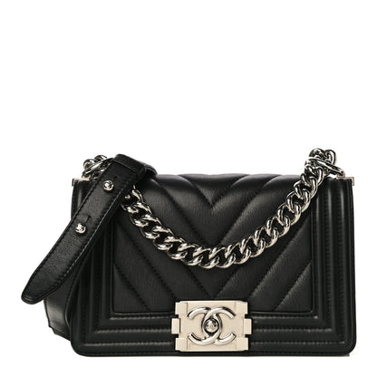 Chanel Calfskin Chevron Quilted Small Boy Flap Black 1 of 14