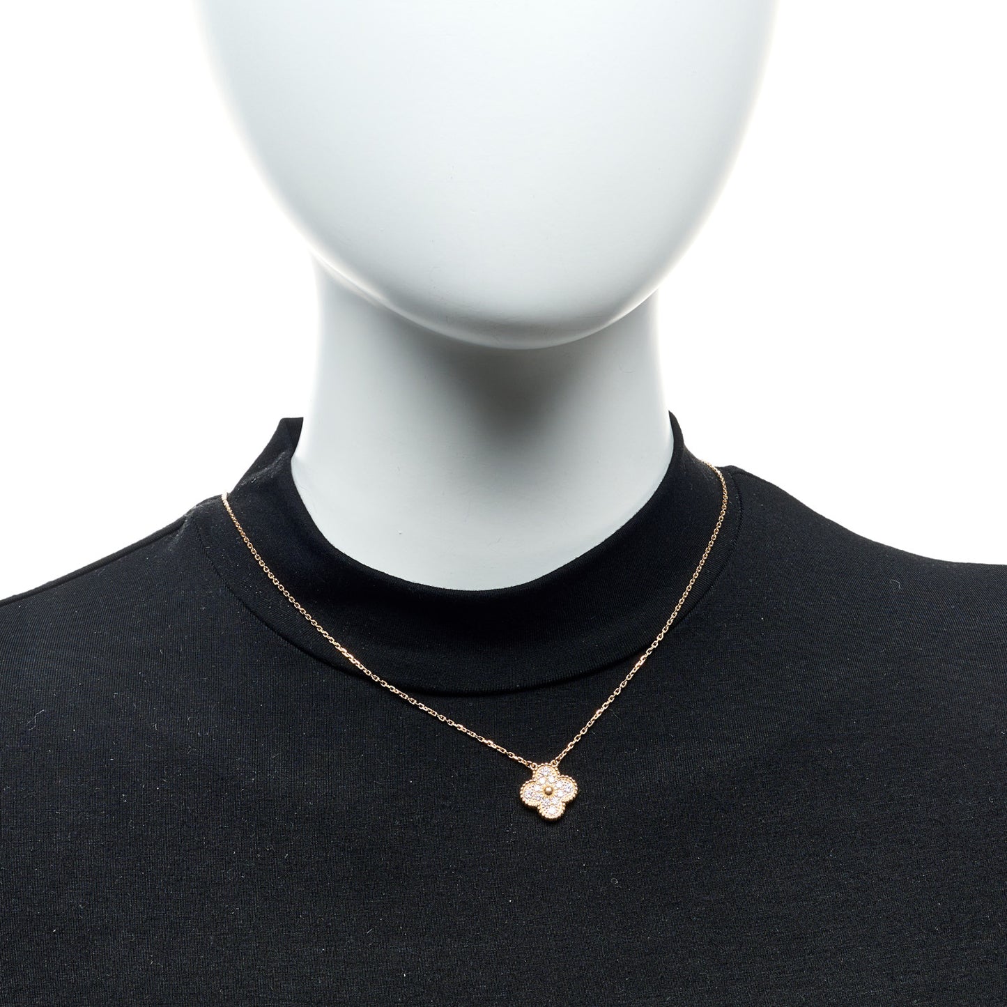 18K Rose Gold Diamond Vintage Alhambra Pendant Necklace