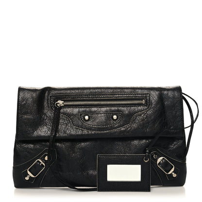 Balenciaga Agneau Silver Metallic Edge Hardware Envelope Clutch Black 1 of 12