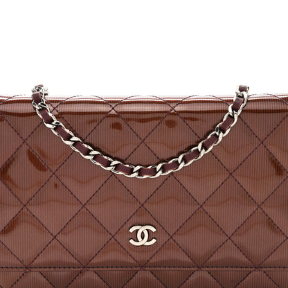 Chanel Metallic Striated Patent Quilted Wallet on Chain WOC Bronze 5 of 13