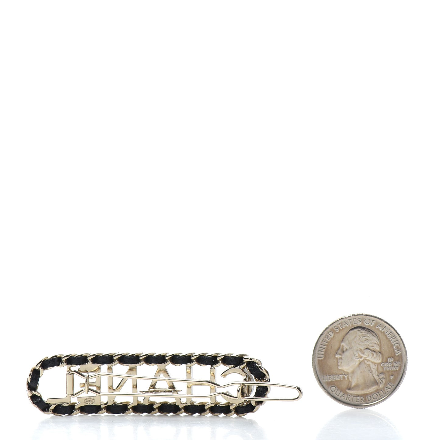 Metal Lambskin Vintage Allure Logo Hair Clip Black Gold