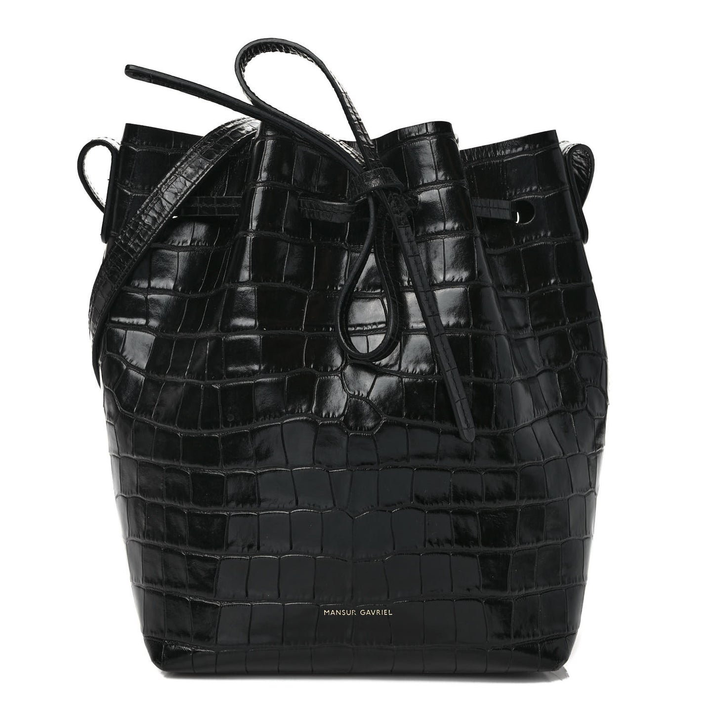 Crocodile Embossed Bucket Bag Black