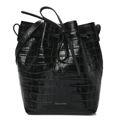 Mansur Gavriel Crocodile Embossed Bucket Bag Black 1 of 12