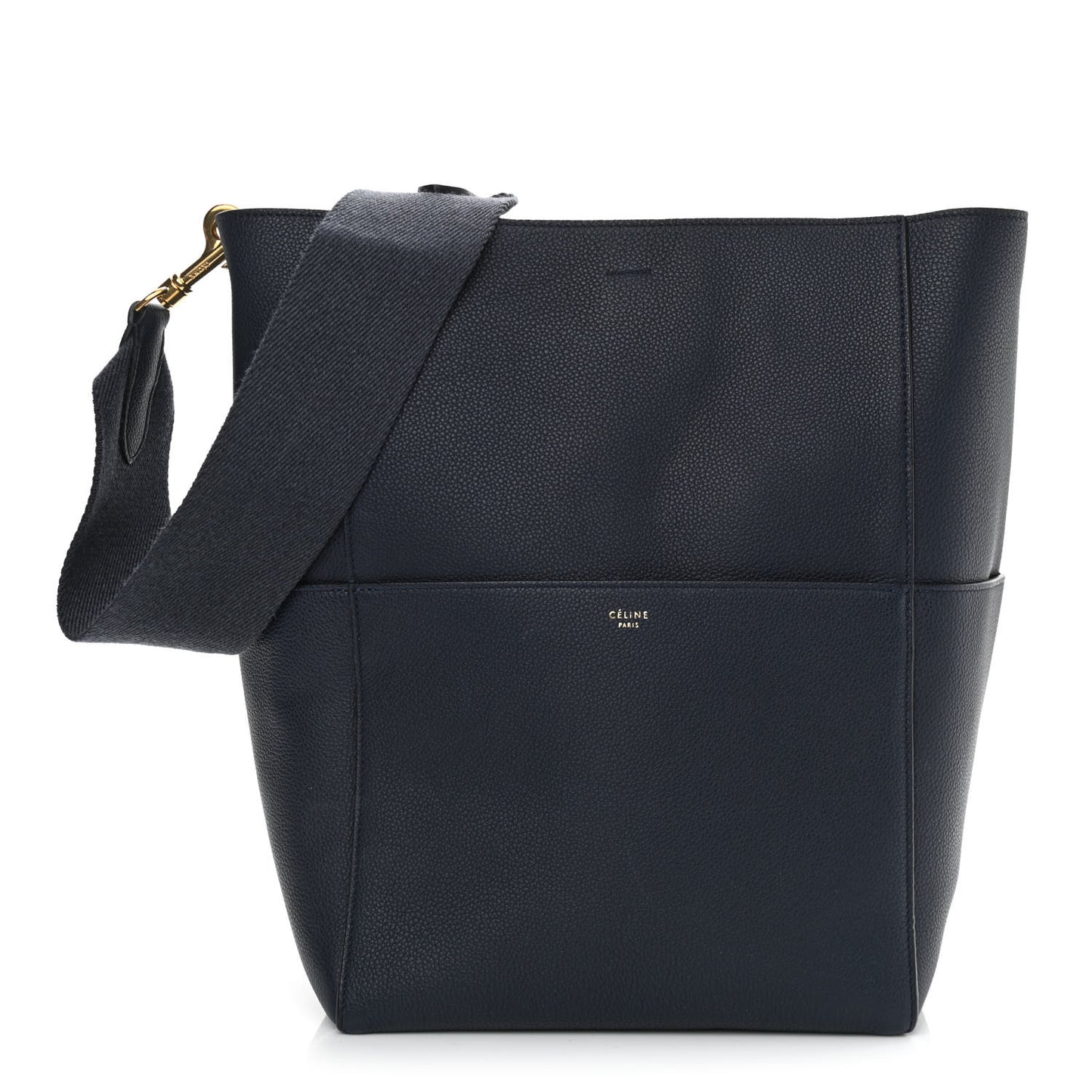 Soft Grained Calfskin Sangle Bucket Bag Navy Blue