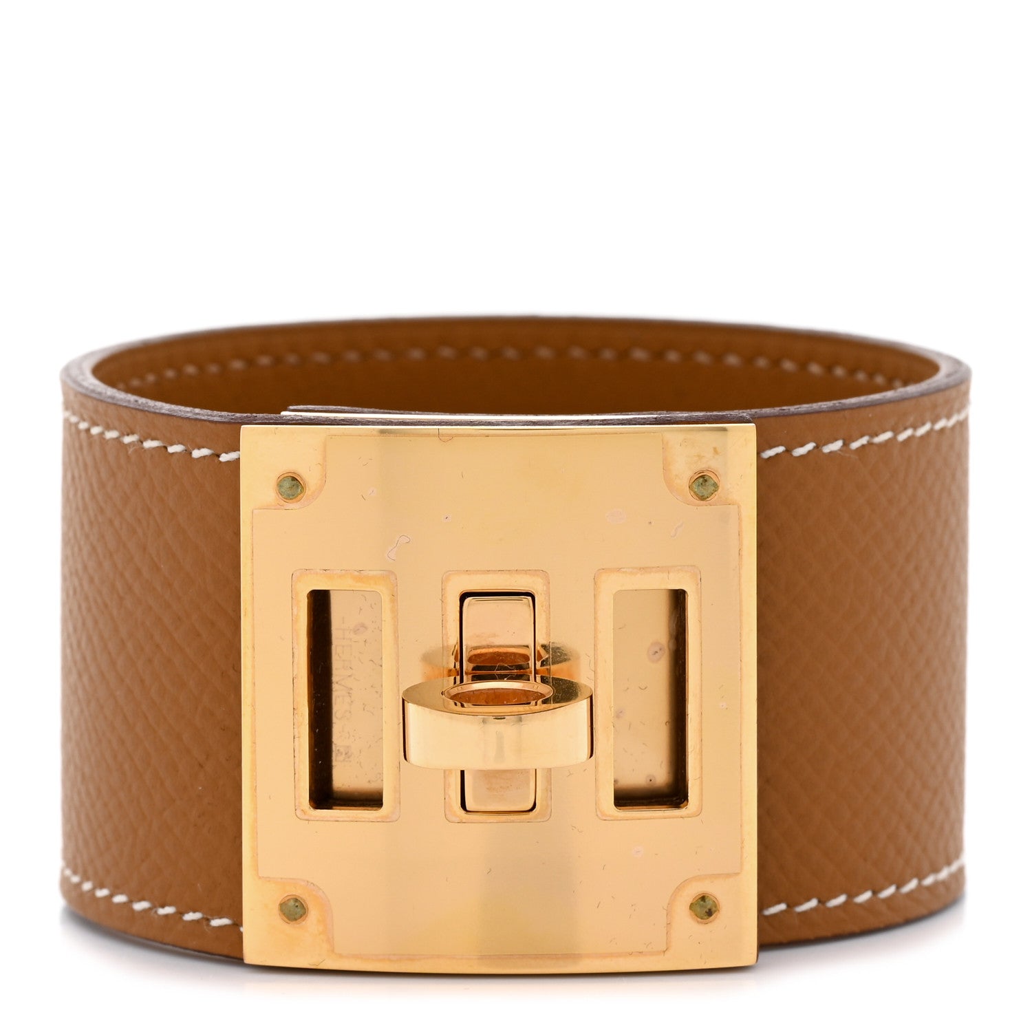 Hermes Epsom Kelly Dog Bracelet T3 Gold 1 of 6