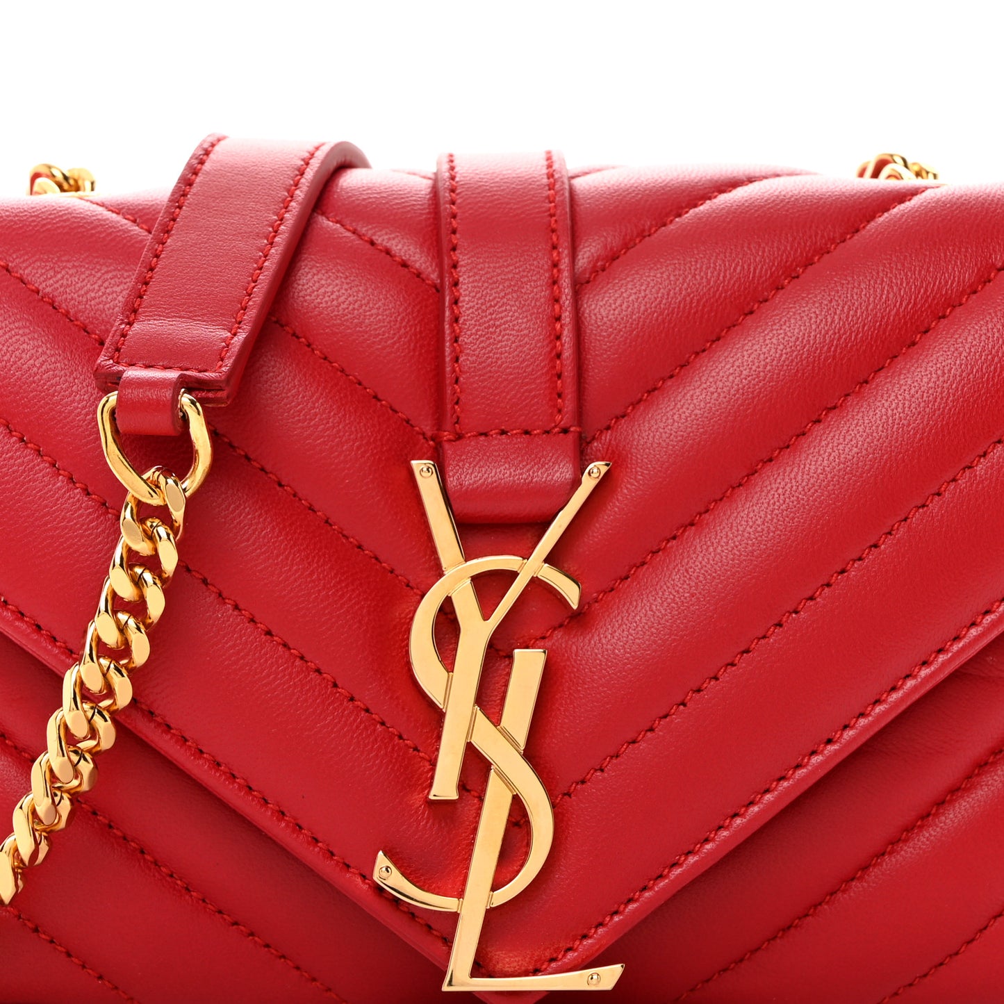 Calfskin Matelasse Chevron Classic Monogram Baby Chain Bag New Red