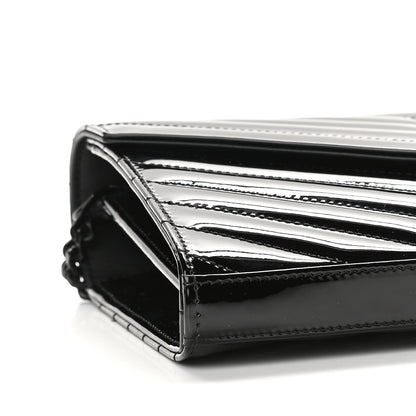Saint Laurent Patent Matelasse Chevron Monogram Chain Wallet Black 7 of 8
