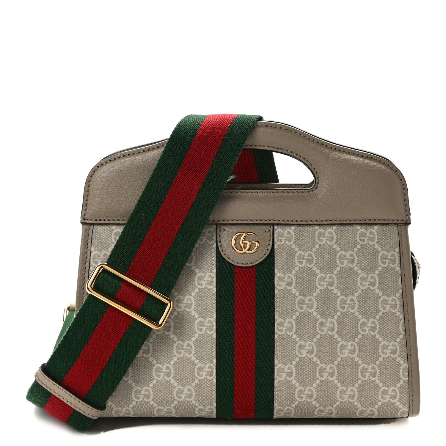 Gucci GG Supreme Monogram Textured Dollar Calfskin Web Small Ophidia Slip Handle Tote Beige Mystic White Oatmeal 1 of 13