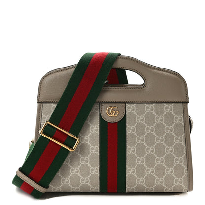 Gucci GG Supreme Monogram Textured Dollar Calfskin Web Small Ophidia Slip Handle Tote Beige Mystic White Oatmeal 1 of 13