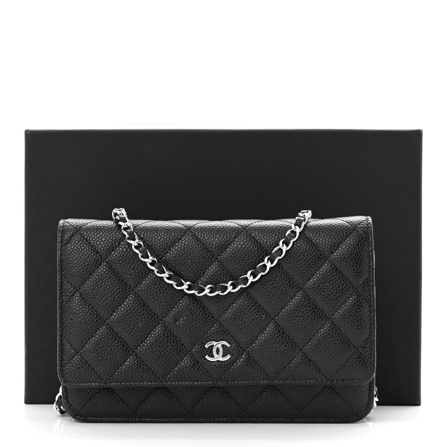 Caviar Quilted Wallet on Chain WOC Black