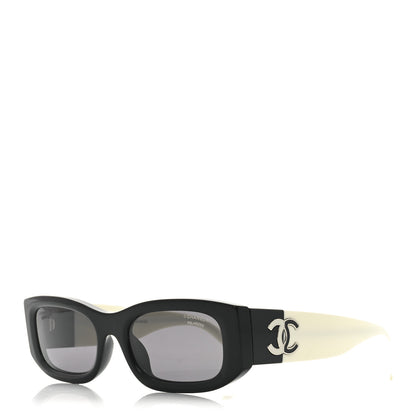 Chanel Acetate Polarized Rectangle Sunglasses 5525-A Black White 1 of 6