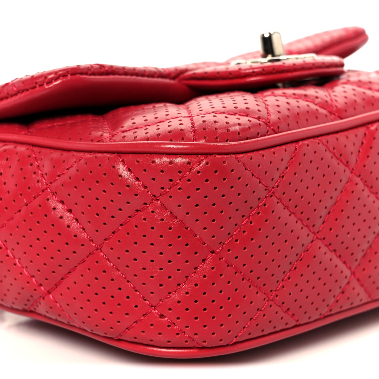 Lambskin Perforated Mini Rectangular Flap Dark Pink