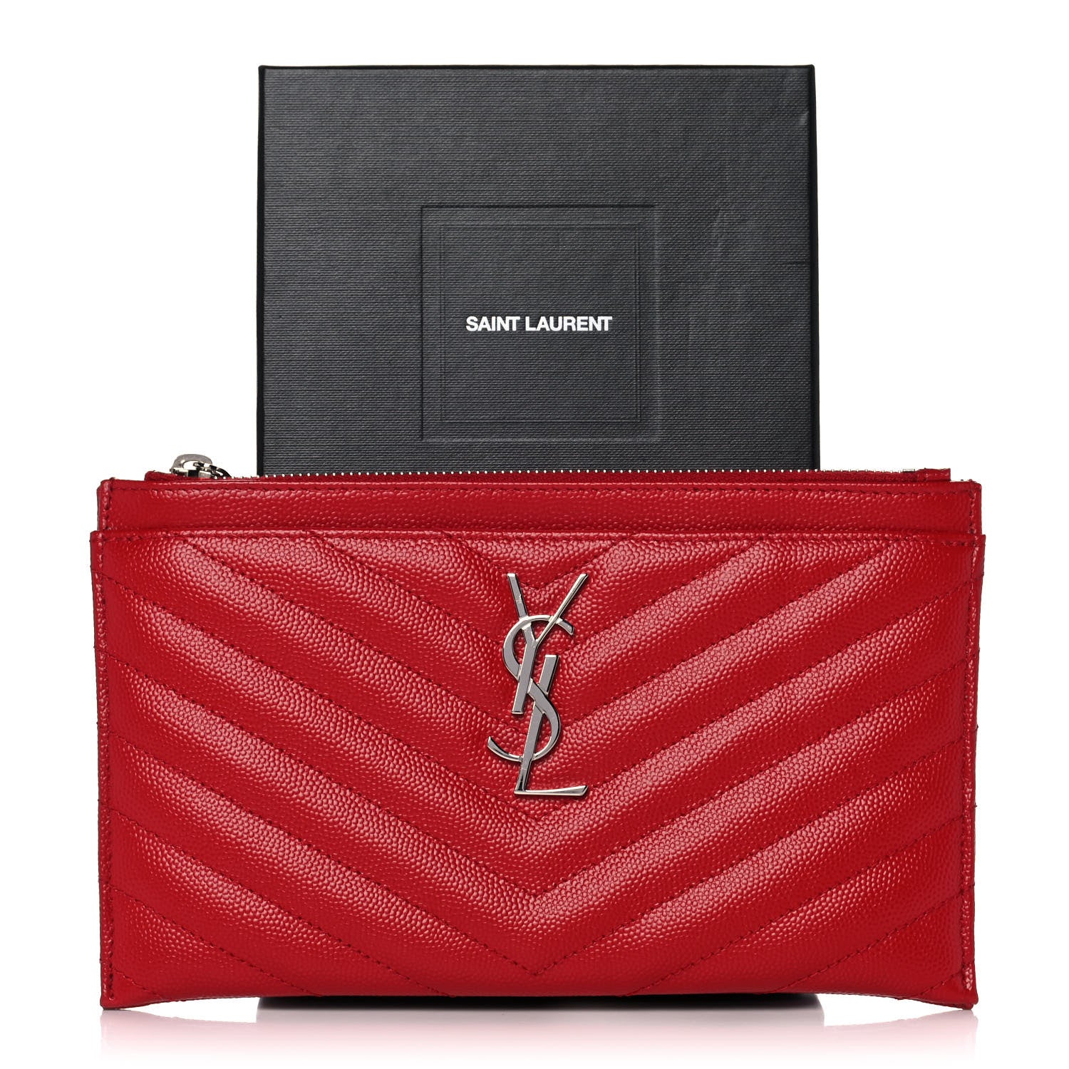 Saint Laurent Grain De Poudre Chevron Monogram Bill Pouch Rouge Eros 11 of 11