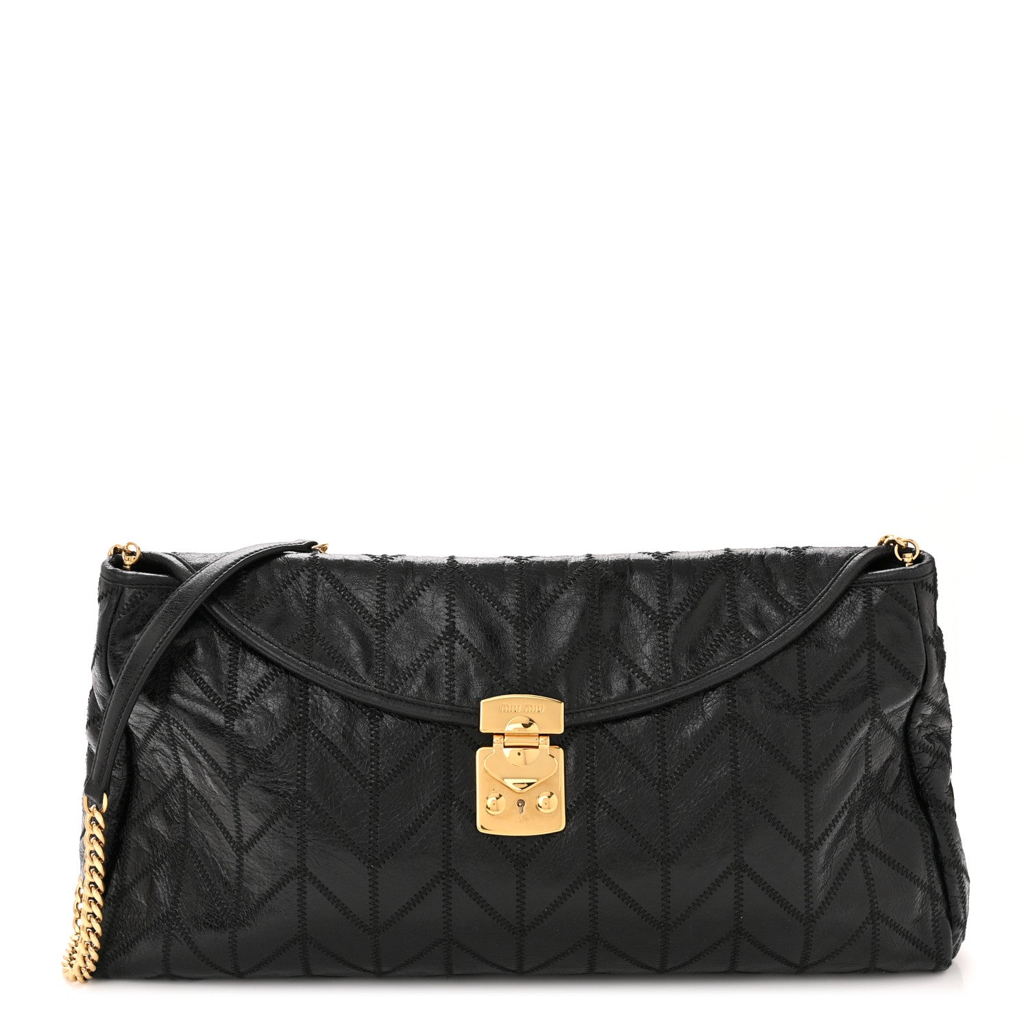Miu Miu Vitello Shine Quilted Shoulder Bag Black 1 of 11