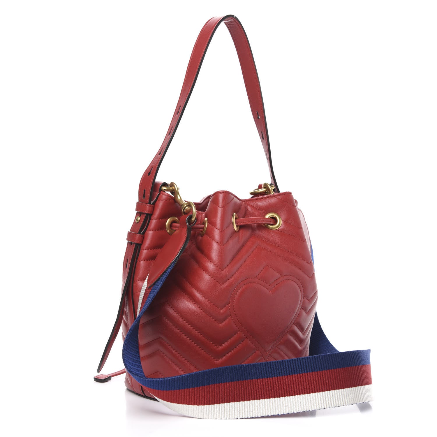 Gucci Calfskin Matelasse Sylvie Web GG Marmont Bucket Bag Hibiscus Red 4 of 15