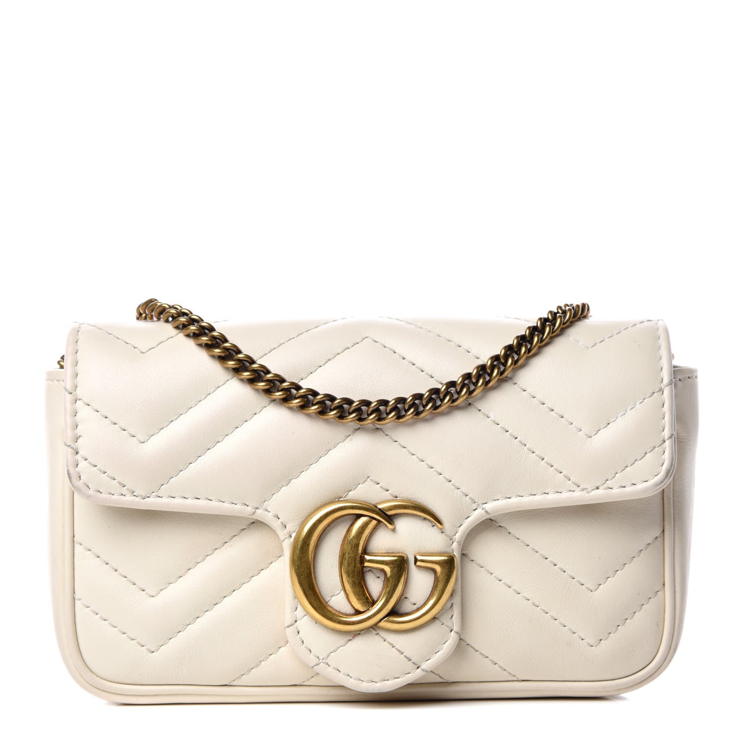 Gucci Calfskin Matelasse Super Mini GG Marmont Shoulder Bag White 1 of 14