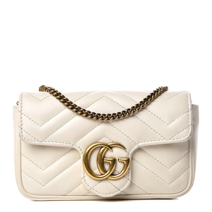 Gucci Calfskin Matelasse Super Mini GG Marmont Shoulder Bag White 1 of 14