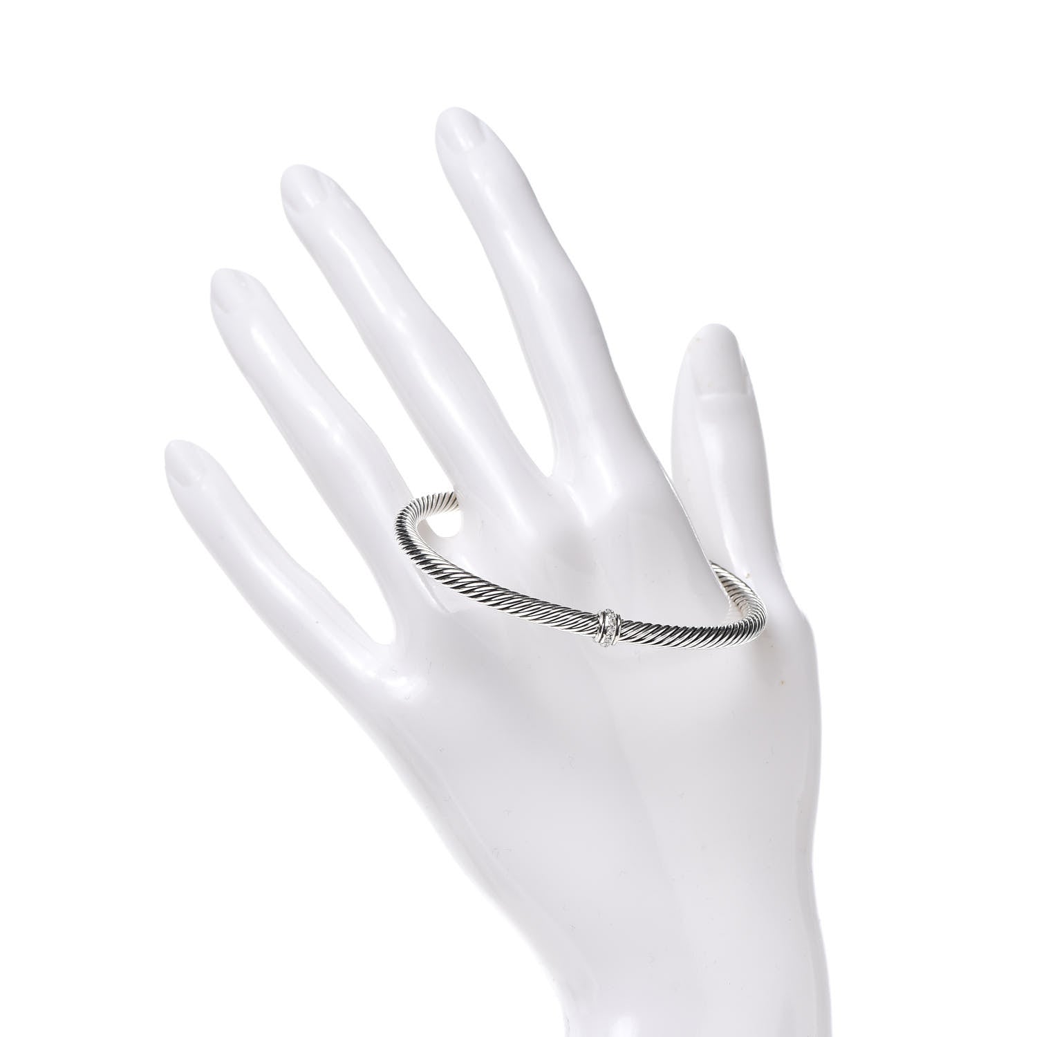 David Yurman Sterling Silver Diamond 4mm Cable Classics Center Station Bracelet 2 of 4