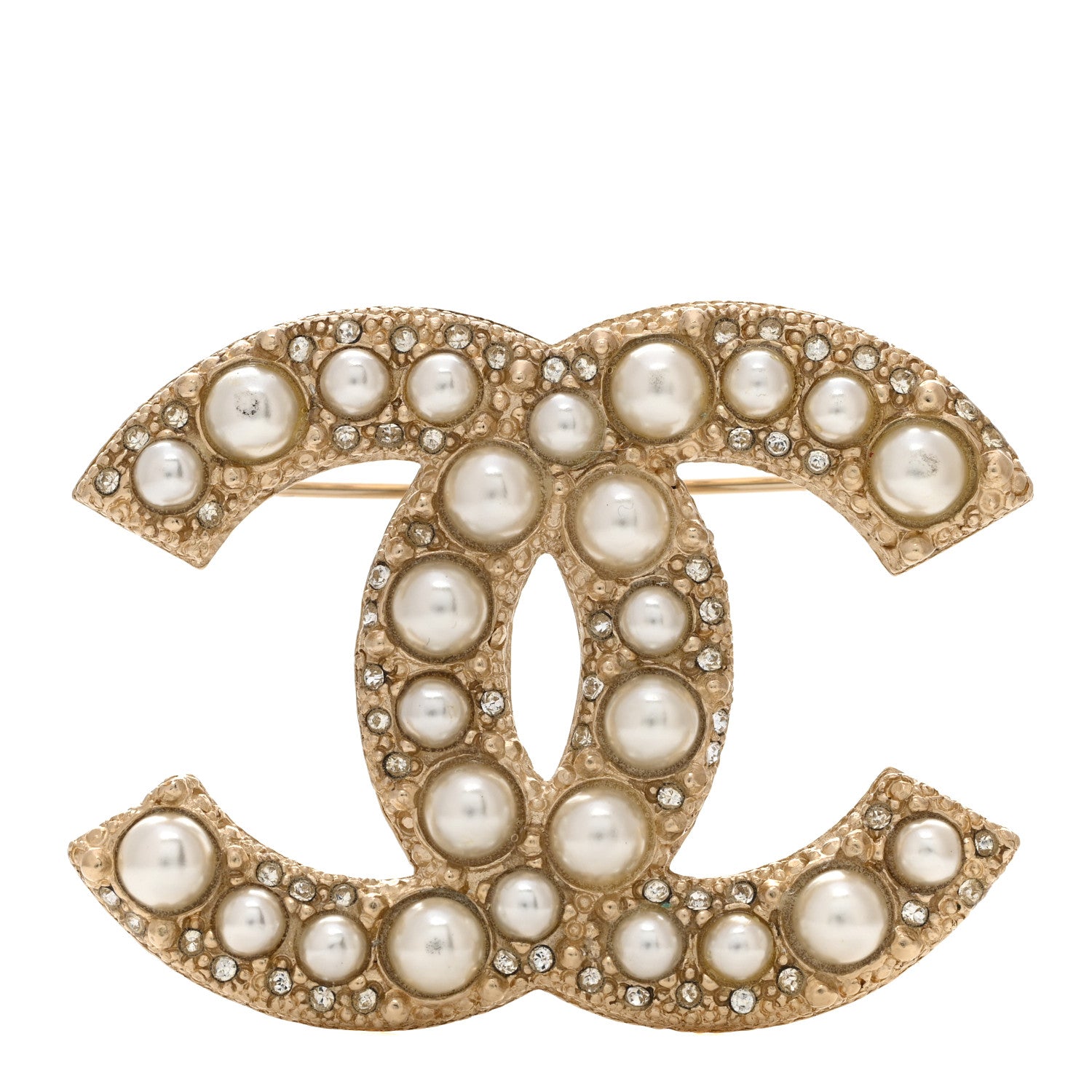 Chanel Metal Crystal Graduated Pearl CC Brooch Gold 1 of 5