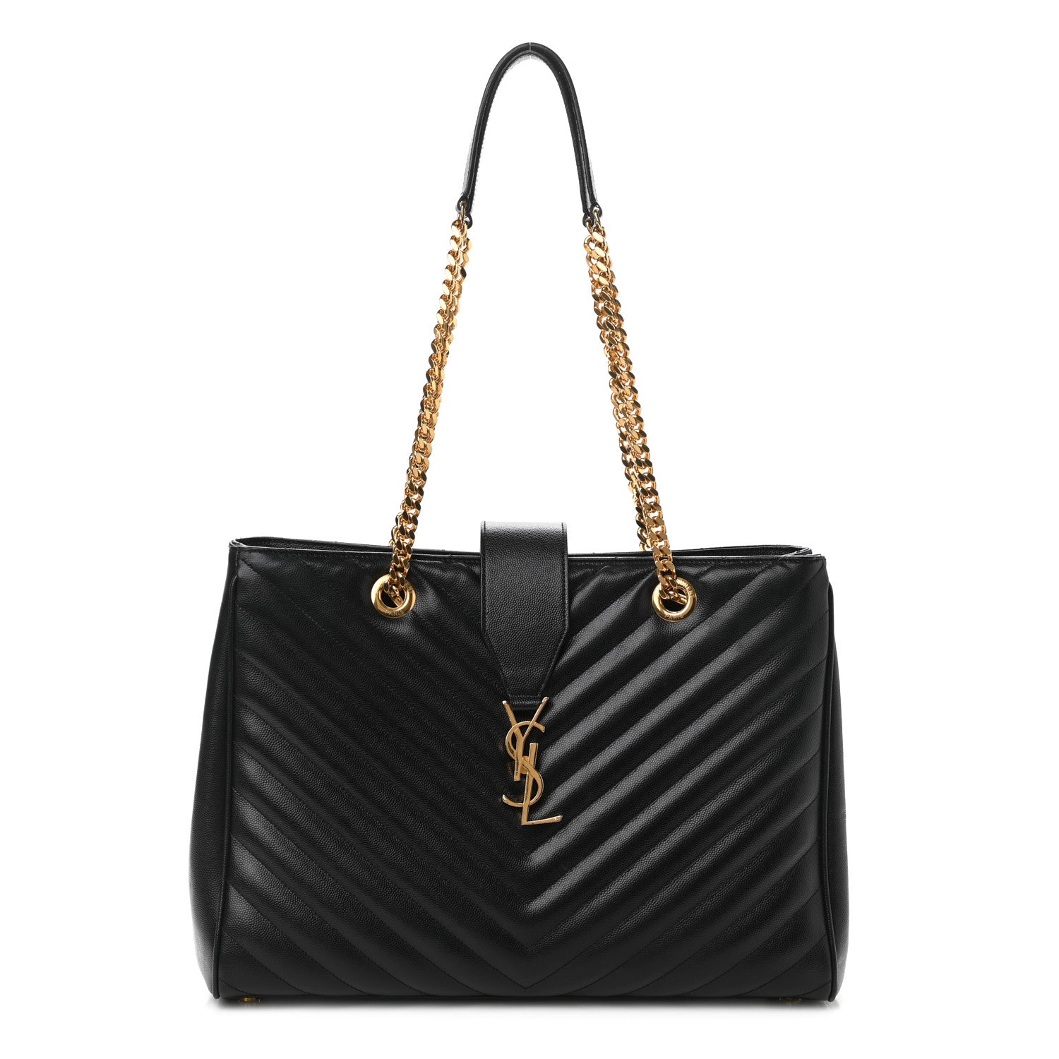 Saint Laurent Grain De Poudre Matelasse Chevron Monogram Shopping Bag Black 1 of 10